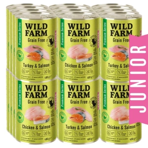 WILD FARM Premium Grain Free Turkey and Salmon / Chicken and Salmon Junior 24x400g - bezzbožowa karma dla kociąt