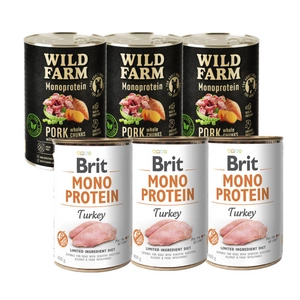 BRIT MONO PROTEIN TURKEY 3x400g + Wild Farm Monoprotein Pork 3x400g