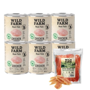 WILD FARM Pate Chicken 6x800g bezlepkové krmivo pro psy + Měkká kuřecí prsa 500g