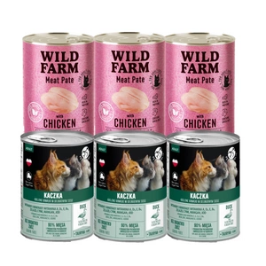 PetRepublic kousky v omáčce s kachnou 3x400g + WILD FARM Pate Chicken 3x400g - bezlepkové krmivo pro kočky