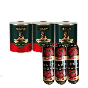 Hektor 3x1240g Hovězí + hovězí tyčinka pro psy 3x900g
