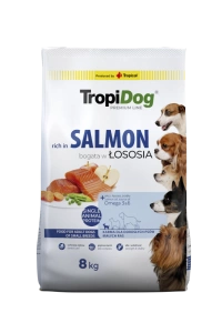 TropiDog Premium Adult SMALL BREEDS – Rich v lososu, s rýží 8kg