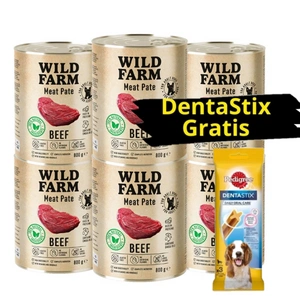 WILD FARM Pate Beef 6x800g bezlepkové krmivo pro psy + DentaStix GRATIS