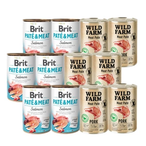 BRIT PATE &amp; MEAT SALMON 6x400g + WILD FARM Pate Pork 6x400g