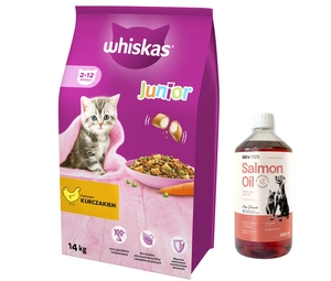 WHISKAS Junior kuře 14kg  + LAB V Lososový olej pro kočky 1000ml