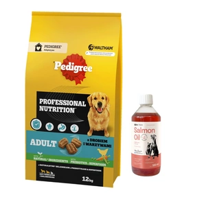 PEDIGREE® Adult Professional Nutrition 12kg  s drůbeží a zeleninou - kompletní suché krmivo pro dospělé psy velkých a středních plemen + LAB V Lososový olej 500ml