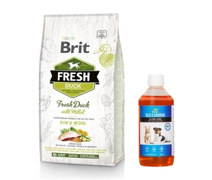Brit Fresh Duck & Millet Adult Run & Work 12kg + LAB V Lososový olej pro psy a kočky 500ml