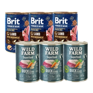 Brit Premium by Nature Lamb With BUCKWHEAT 3x400g + Wild Farm Superfood Duck 3x400g