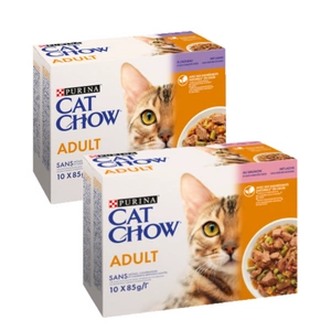 PURINA Cat Chow krmivo pro dospělé kočky s lososem a zelenými fazolkami v želé 10x85g + s jehněčím masem a zelenými fazolkami v želé 10x85g