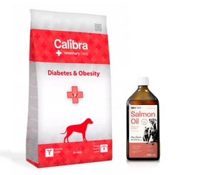 Calibra Veterinary Diets Dog Diabetes Obesity 12kg + LAB V Lososový olej 500ml