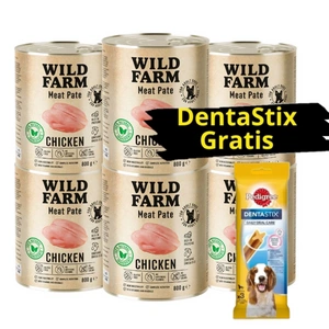 WILD FARM Pate Chicken 6x800g bezlepkové krmivo pro psy + DentaStix GRATIS