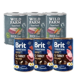 Brit Premium by Nature Krůta s játry 3x800g + WILD FARM Superfood Kachna 3x800g