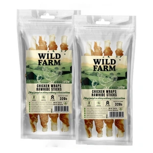WILD FARM Dlouhá tyčinka z hovězí kůže s kuřecím masem 2x(28cm 320) g pamlsek pro psy