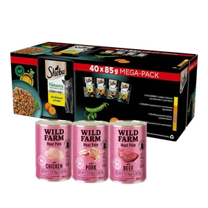 Sheba Nature's Collection Poultry Jelly Flavours - vlhké krmivo pro kočky 40x85g + WILD FARM Pate 3x400g