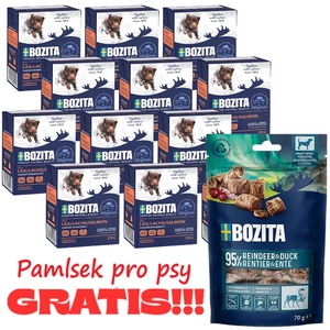 BOZITA Dog: Lososové želé 12x370g + BOZITA Meaty Bites sob s kachnou 70g ZDARMA!!!