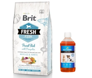 Brit Fresh Fish & Pumpkin Adult Large Muscles & Joints 12kg + LAB V Lososový olej pro psy a kočky 500ml