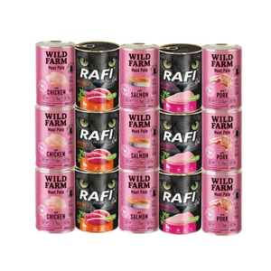 RAFI Cat Adult + WILD FARM Pate Mix příchutí 15x400g