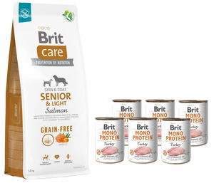 BRIT CARE Dog Grain-free Senior &amp; Light Salmon 12 kg + BRIT MONO PROTEIN TURKEY 6x400 g