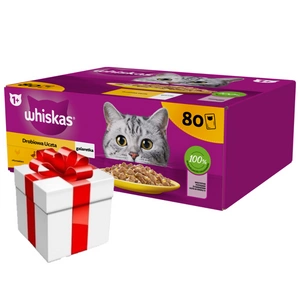 WHISKAS Adult sáček 80 x 85 g Drůbeží hostina + Překvapení pro kočku