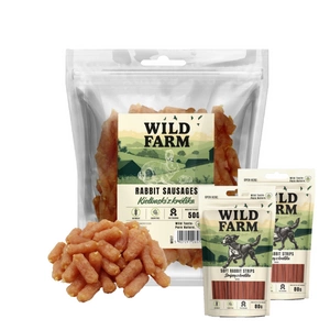 WILD FARM králičí párky 500g pamlsky pro psy + WILD FARM králičí proužky 2x80g