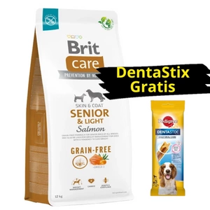 BRIT CARE Dog Grain-free Senior &amp; Light Salmon 12 kg + DentaStix ZDARMA