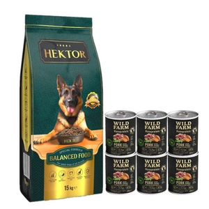 HEKTOR BALANCED Adult 15kg + Wild Farm Monoprotein Pork 6x400g hypoalergenní krmivo pro psy