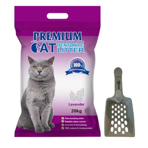 Premium Cat Clumping Bentonite Litter - Levandule pro kočky 20kg + Lopatka ZDARMA