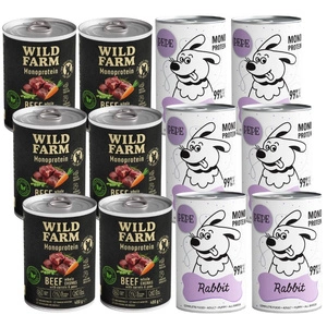 PEPE MONO PROTEIN Králík + WILD FARM Monoprotein Hovězí 12x400g
