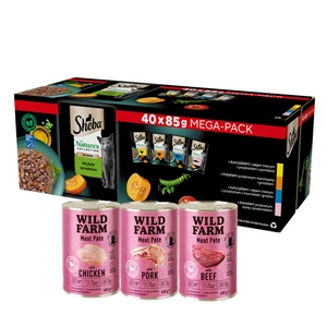 SHEBA Nature’s Collection Výběr příchutí 40x85 g - kompletní mokré krmivo pro dospělé kočky, v omáčce + WILD FARM Pate 3x400g