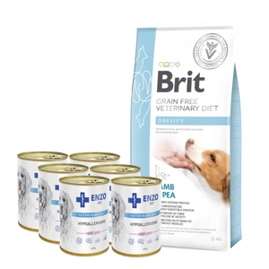 Brit GF veterinární krmivo pro psy Obesity 12 kg + ENZO VET Hypoallergenic 6x400 g