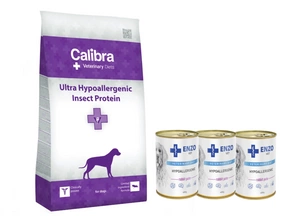 Calibra Veterinary Diets Dog Ultra Hypoallergenic Insect Protein 2kg + ENZO VET Hypoalergenní krmivo s králíkem pro psy 3x400g