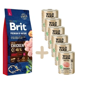 BRIT Premium By Nature Adult L 15 kg + 6xWILD FARM Pate Chicken 800 g bezlepkové krmivo pro psy