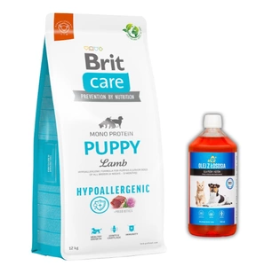 Brit Care Dog Hypoallergenic Puppy 12kg + LAB V Lososový olej pro psy 500ml