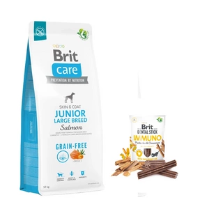 Brit Care Grain-free Junior Large Breed Salmon & Potato 12 kg + BRIT CARE Dog Dental Stick Immuno with Probiotics & Cinnamon 7szt (251g)