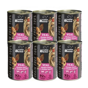 Super Beno BEZOBILNÉ KUSKY S TELECÍM MASA, DRŮBEŽÍ JÁTKOU A DRŮBEŽÍM SRDCEM V OMÁČCE 6x415 g