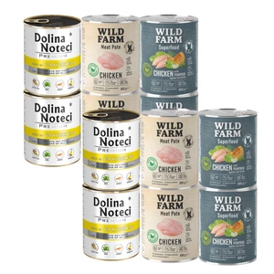 DOLINA NOTECI Premium Bohatá na kuřecí 4x800g + WILD FARM Pate Chicken 4x800g + WILD FARM Superfood Chicken 4x800g4