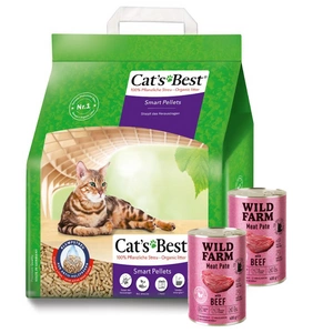 JRS Cats Best Nature Gold - stelivo pro dlouhosrsté kočky 10l / 5kg + WILD FARM Pate Beef 2x400g