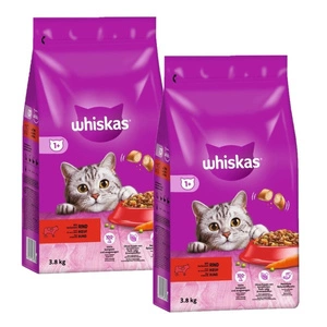 WHISKAS Adult 7,6kg - suché kompletní krmivo pro dospělé kočky, s lahodným hovězím masem