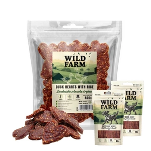 WILD FARM Srdíčka s kachnou a rýží 500g pamlsky pro psy + WILD FARM měkká kachní prsa 2x80g