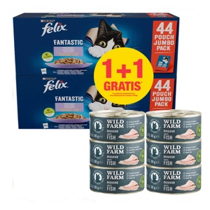 WILD FARM Mousse White Fish 6x80g + Felix v želé MIX MASOsáček 44x85g 1 +1 ZDARMA