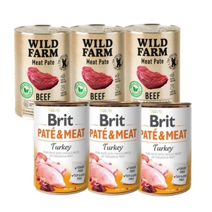 BRIT PATE & MEAT TURKEY 3x400g + Wild Farm Pate Beef 3x400g