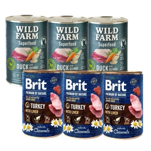 Brit Premium by Nature Junior Turkey With Liver 3x400g + Wild Farm Superfood Duck 3x400g