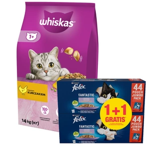 Whiskas Adult kuře 14 kg + Felix v želé MIX MASOsáček 44x85g 1 +1 ZDARMA