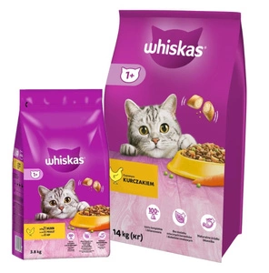 WHISKAS Adult 14kg - suché krmivo pro kočky s kuřecím masem a zeleninou & WHISKAS Adult 3,8kg - suché krmivo pro dospělé kočky, s lahodným kuřecím masem