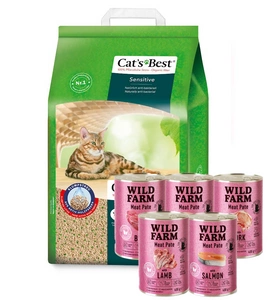 JRS Cats Best Sensitive 20 l / 7,2 kg + WILD FARM Pate 5 x 400 g MIX
