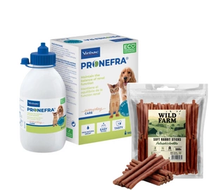 Virbac Pronefra 180 ml + WILD FARM Králičí tyčinky 500g pamlsky pro psy