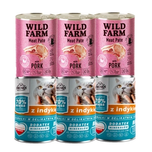 Frendi kousky v jemné krůtí omáčce 3x400g + WILD FARM Pate Pork 3x400g