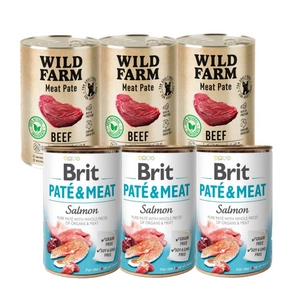 BRIT PATE &amp; MEAT SALMON 3x400g + Wild Farm Pate Beef 3x400g