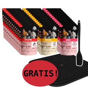 PetRepublic jemně nakrájené kousky v delikátní omáčce kuřecí,telecí,losos 36x100g pro kočky + podložka na lízání GRATIS !!!
