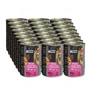 Super Beno BEZOBILNÉ KUSKY S TELECÍM MASA, DRŮBEŽÍ JÁTKOU A DRŮBEŽÍM SRDCEM V OMÁČCE 24x415 g